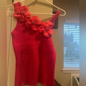 Floral Embellished Red Tank Top